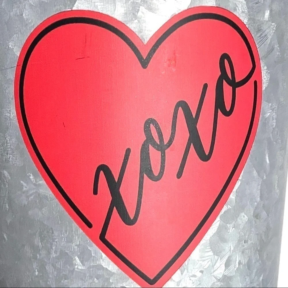 XOXO Heart Tin Bucket Galvanized Metal Pail Valentine Decor Planter Gift Basket